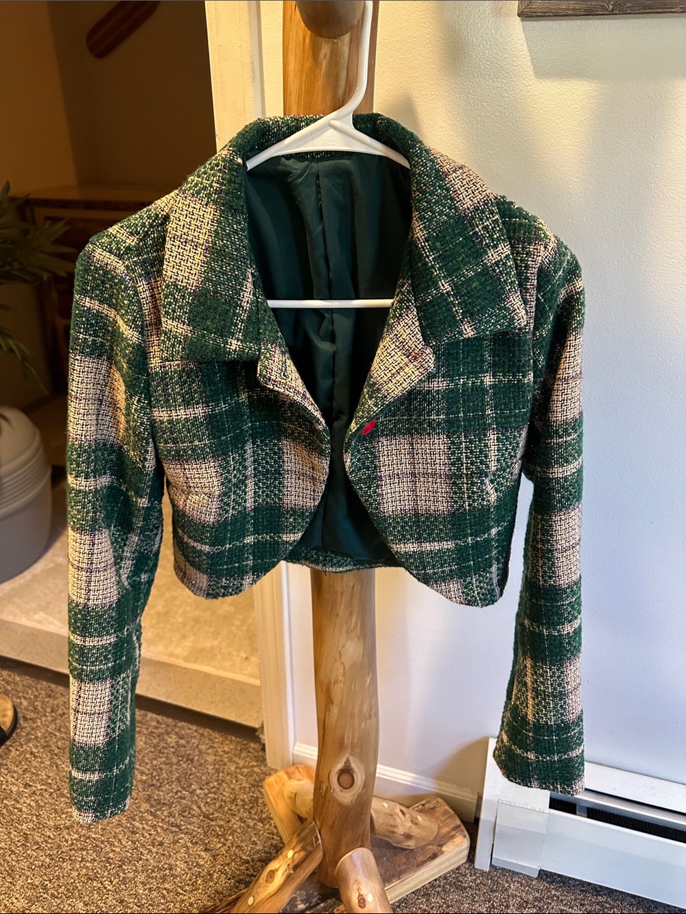 Retro Stage Size Medium Green & Pink Tweed Crop Blazer